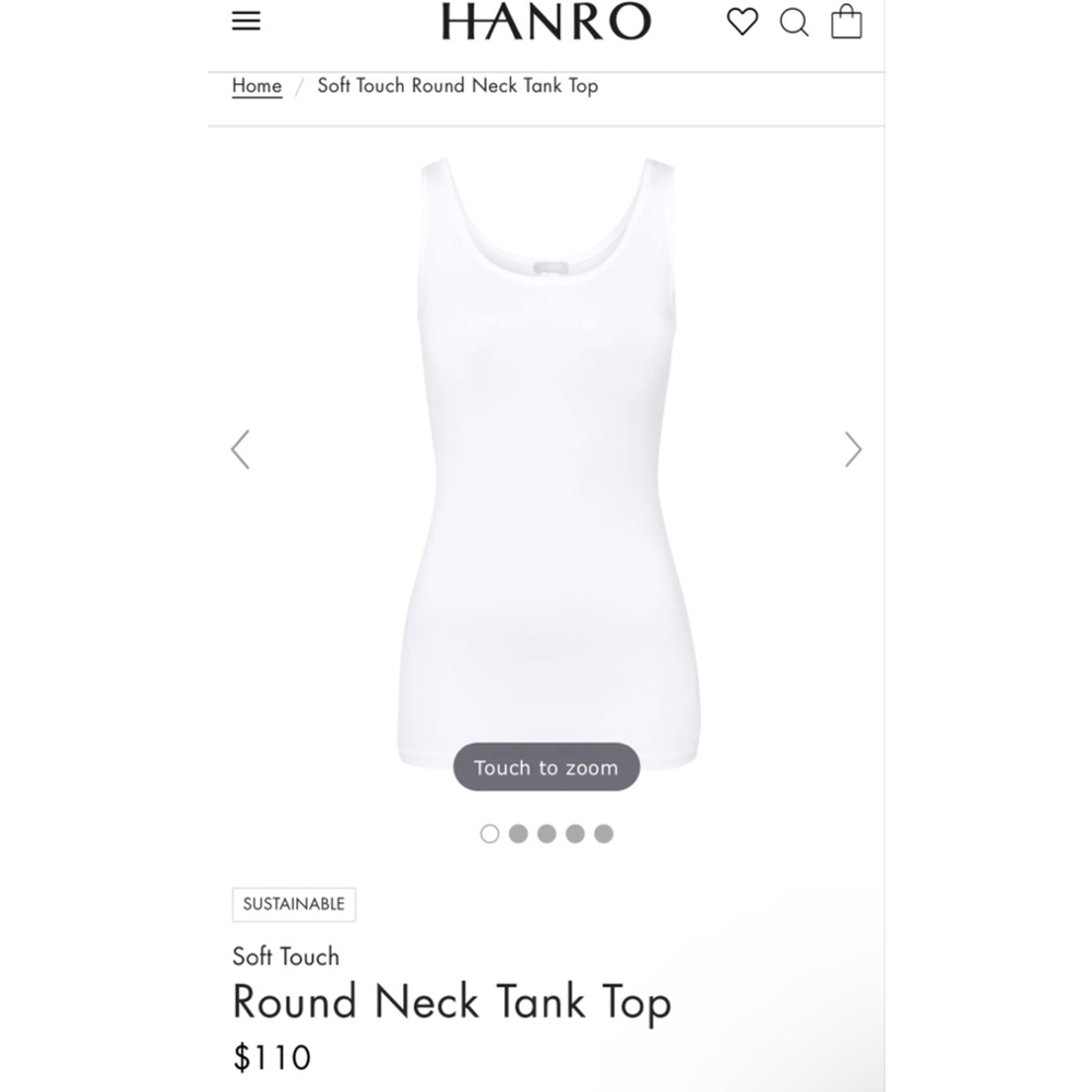 New Women's Hanro Soft Touch White Round Neck Tank Top S